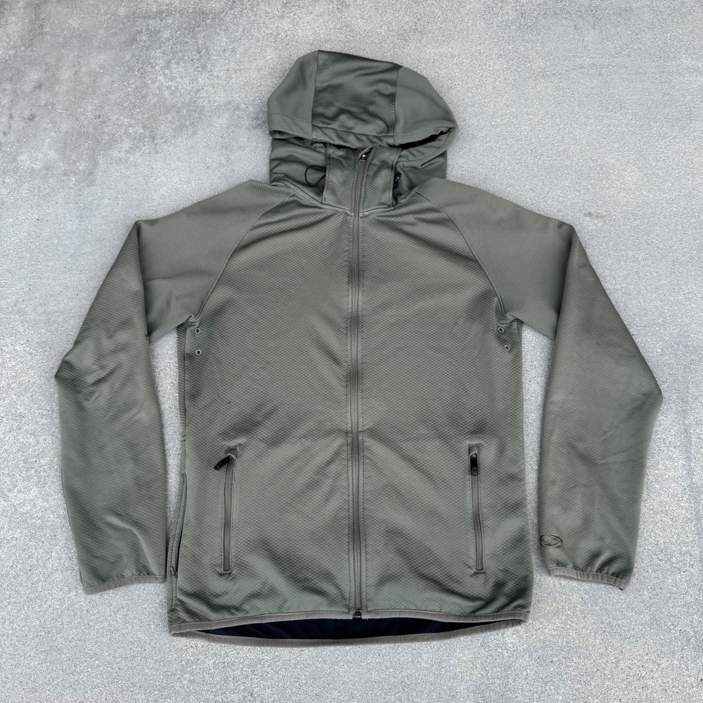Oakley Mens Waffle Knit Full Zip Hoodie Fleece Jacket Olive Green Size Small